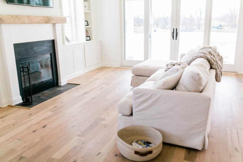 Reclaimed oak floors finished with Rubio Monocoat products.