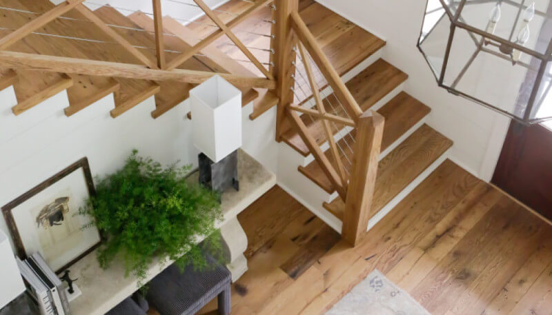 Reclaimed oak flooring and stairs finished with Rubio Monocoat.