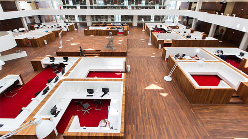 University library with over 43,000 ft.² of walnut finished with Rubio Monocoat.