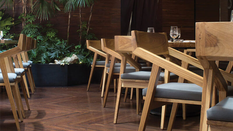 Restaurant boasts wooden furniture and accents finished with Rubio Monocoat.