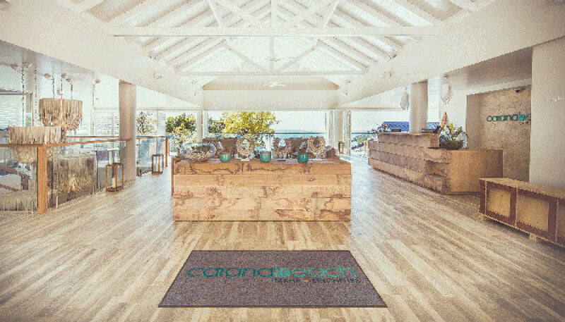 Carana Beach hospitality lobby with furniture finished with plant-based oil wood finish.