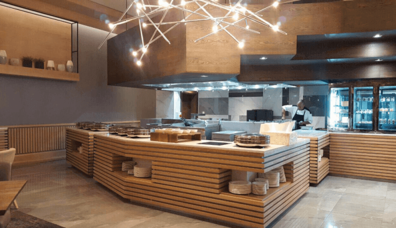 A restaurant interior with wood styling that is finished with Rubio Monocoat hardwax oil wood finish.