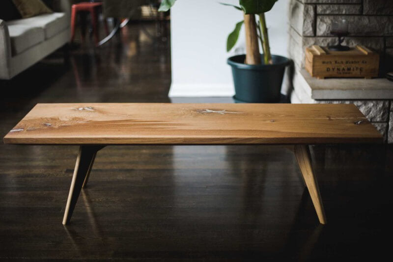 Solid wood oak coffee table finished with Rubio Monocoat Oil Plus 2C hardwax oil wood finish.