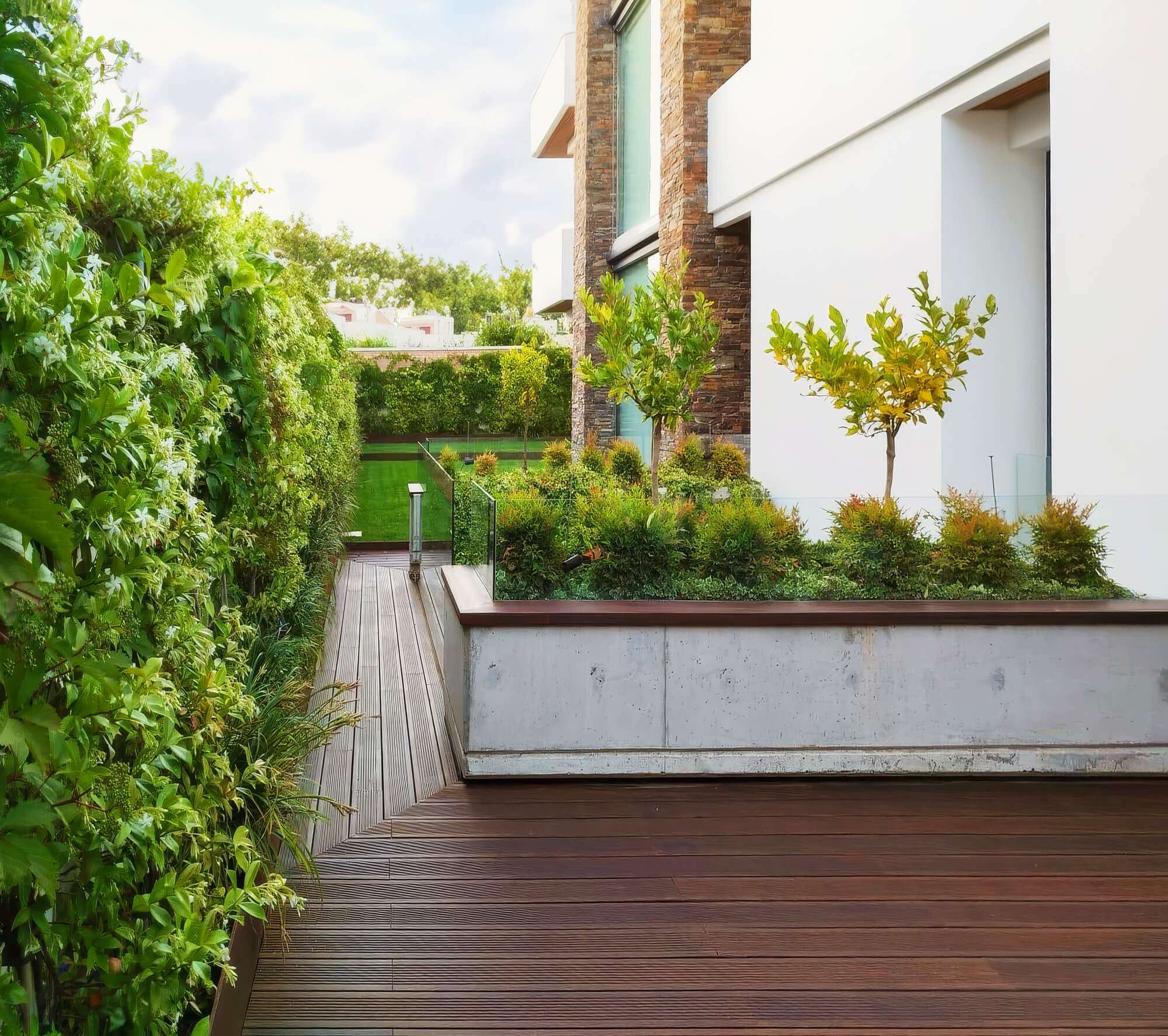 This bamboo wood decking was finishing using Rubio Monocoat DuroGrit, and exterior wood finish for any outdoor wood project! This space incorporates clean lines and organic elements for the most beautiful outdoor living space inspiration!