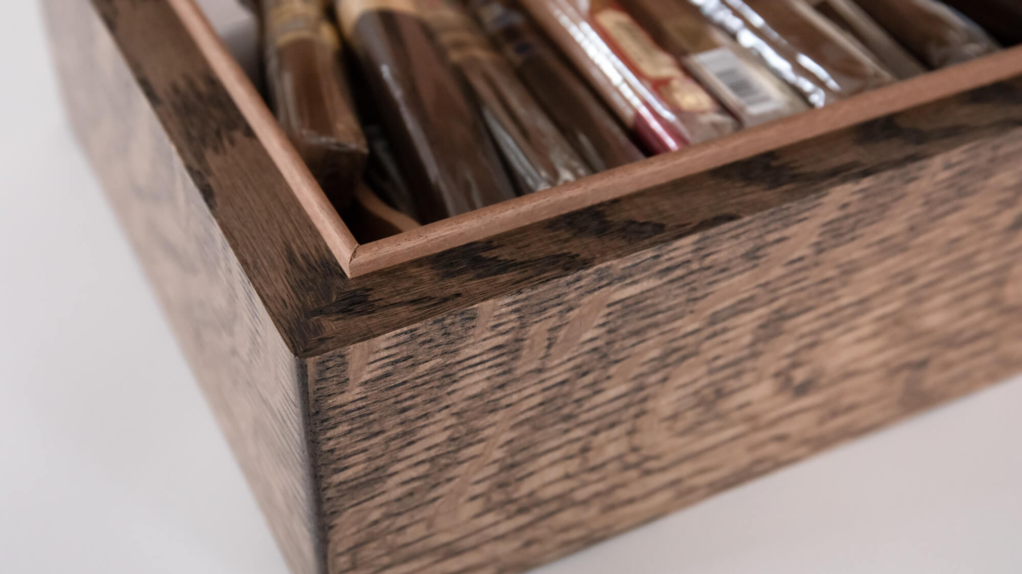 Handcrafted white oak humidor finished with natural wood finish