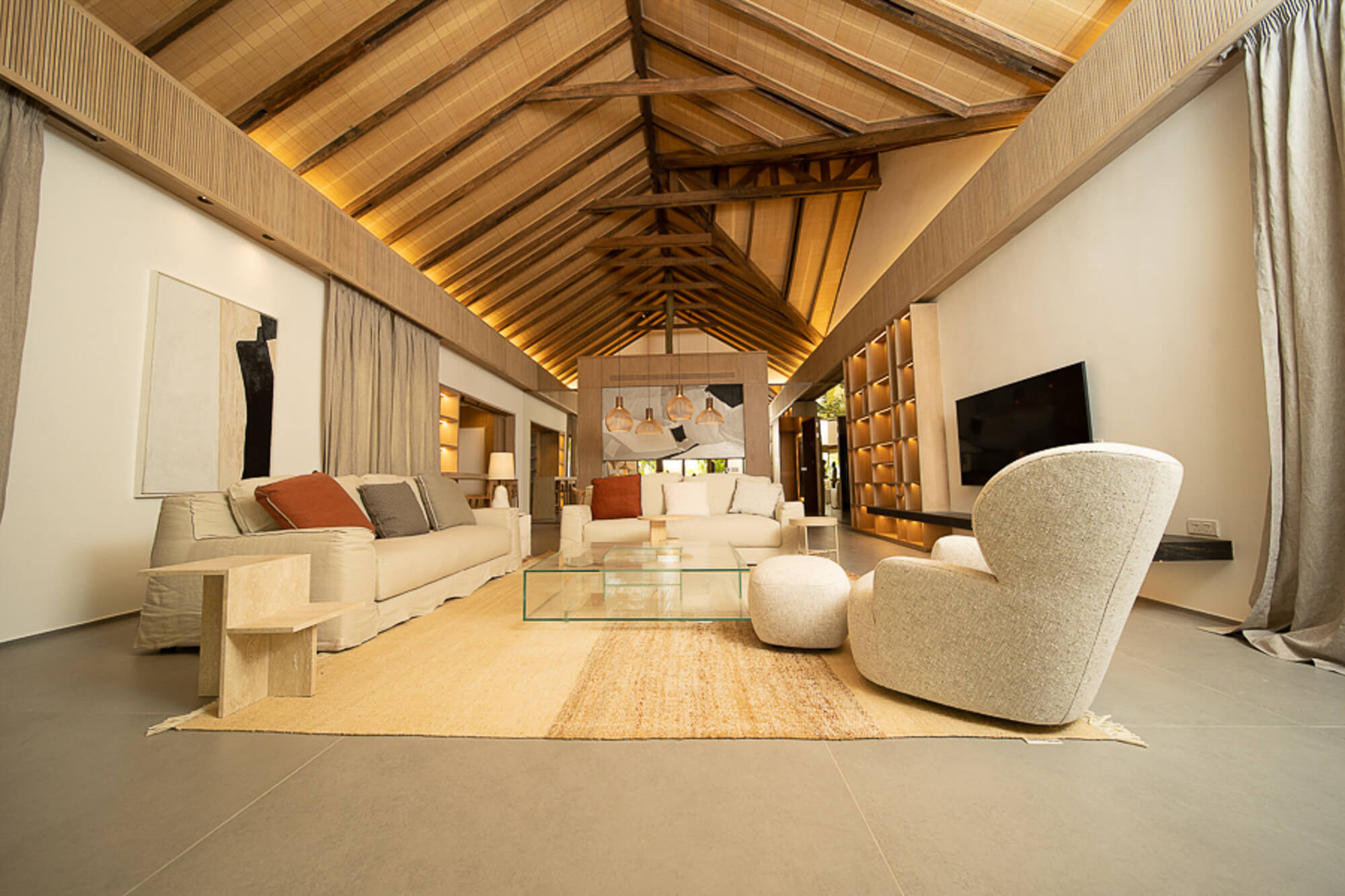 Beautiful organic modern design inspiration in this amazing private beach villa! The oak and white ofram wood was finished using Rubio Monocoat Oil Plus 2C hardwax oil for interior wood projects!