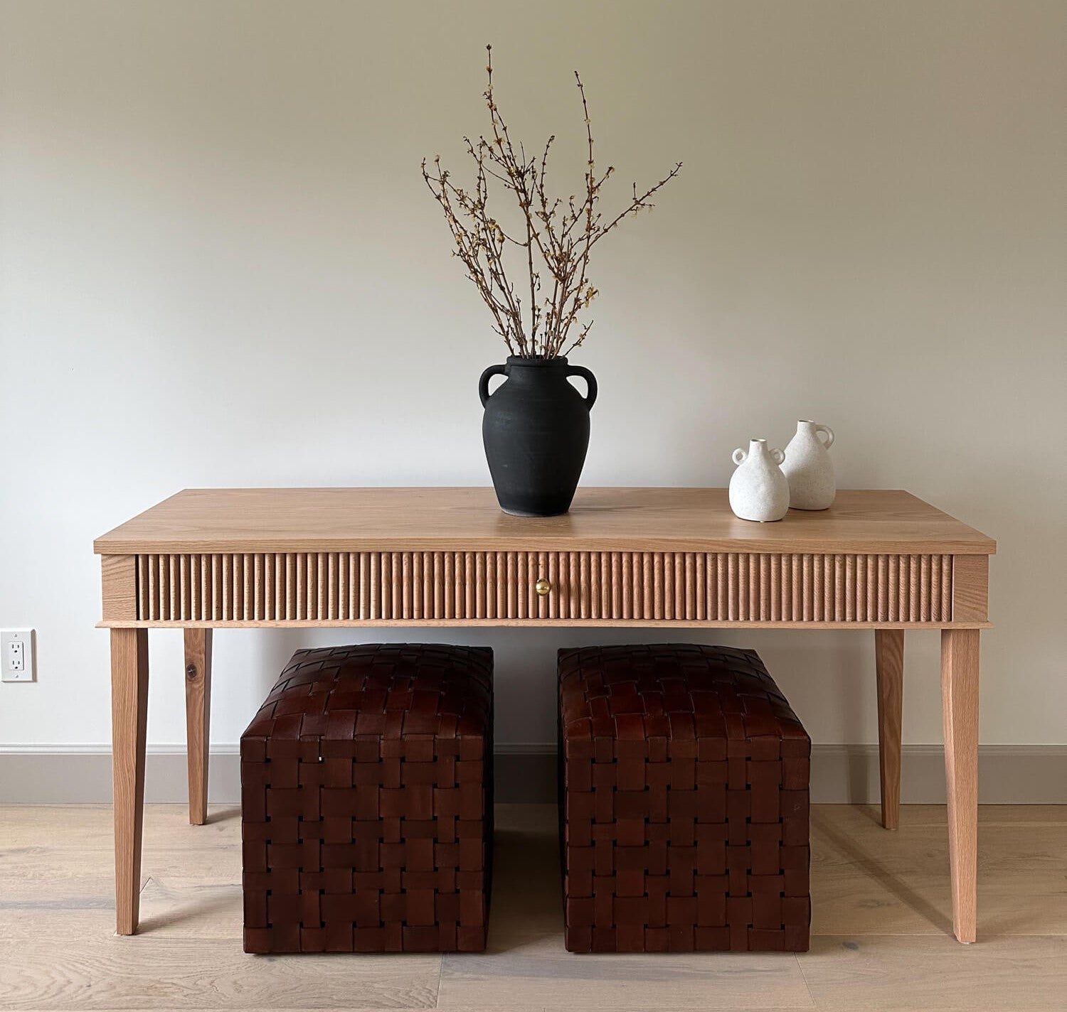 Console table project inspiration, this red oak reeded console table features beautiful detail and was finished using Oil Plus 2C hardwax oil  for interior wood projects in the color White 5%.