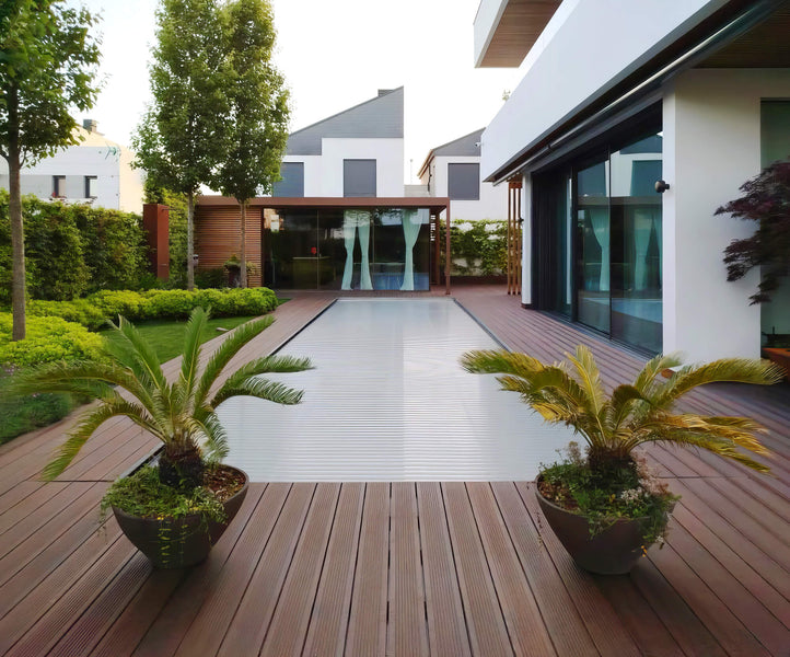 Two plants on top of bamboo wood decking finished with Rubio Monocoat DuroGrit exterior wood finish. 