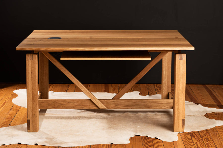 A stunning mid-century modern two person desk crafted using traditional joinery methods.